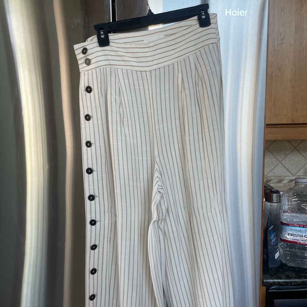 Anthropolgie Pin Striped Wide-Leg Pants w/Button Detail